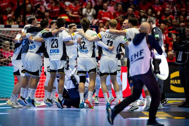 HERNING, DENMARK - JANUARY 30: celebration after victory team Germany during the EHF EURO 2026 Semifinal 1 match between Germany vs Croatia at Jyske Bank Boxen Arena on January 30, 2026 in Herning, Denmark. Midtjylland Denmark Copyright: xMarioxM.xKobergx