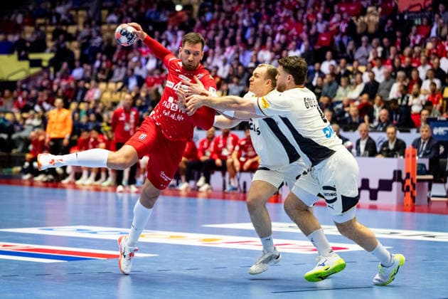 HERNING, DENMARK - JANUARY 30: Tin Lucin (Croatia, 41) in attack during the EHF EURO 2026 Semifinal 1 match between Germany vs Croatia at Jyske Bank Boxen Arena on January 30, 2026 in Herning, Denmark. Midtjylland Denmark Copyright: xMarioxM.xKobergx