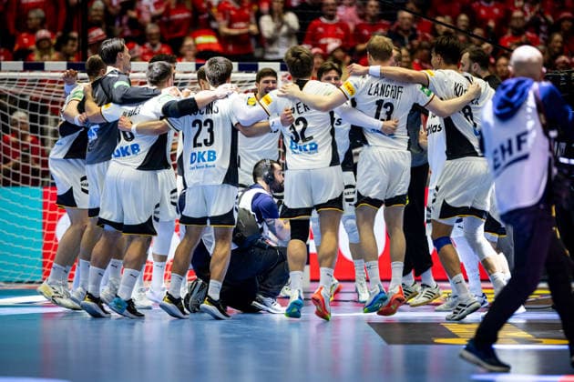 HERNING, DENMARK - JANUARY 30: celebration after victory team Germany during the EHF EURO 2026 Semifinal 1 match between Germany vs Croatia at Jyske Bank Boxen Arena on January 30, 2026 in Herning, Denmark. Midtjylland Denmark Copyright: xMarioxM.xKobergx
