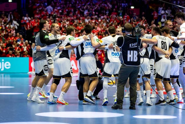HERNING, DENMARK - JANUARY 30: celebration after victory team Germany during the EHF EURO 2026 Semifinal 1 match between Germany vs Croatia at Jyske Bank Boxen Arena on January 30, 2026 in Herning, Denmark. Midtjylland Denmark Copyright: xMarioxM.xKobergx