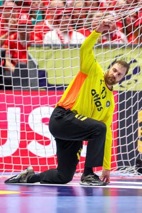 30 01 2026, Handball, Men s EHF EURO 2026, Germany Croatia, Jyske Bank Boxing in Herning, Denmark, Semi Finals Andreas Wolff Germany 33 cheering Denmark