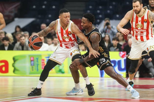 Crvena Zvezda v Dubai Basketball - EuroLeague BELGRADE, SERBIA - JANUARY 30: Yago (99) of Crvena Zvezda in action against McKinley Wright (25) of Dubai Basketball during the EuroLeague week 25 basketball match between Crvena Zvezda and Dubai Basketball at the Belgrade Arena in Belgrade, Serbia on January 30, 2026. Filip Stevanovic Anadolu Belgrade Serbia. Editorial use only. Please get in touch for any other usage.  Copyright: x2026xAnadoluxFilipxStevanovicx