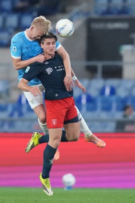 Lazio™s Oliver Provstgaard Genoa™s Lorenzo Colombo during the Serie A EniLive soccer match between Lazio and Genoa at the Rome s Olympic stadium, Italy - Friday January 30, 2026 - Soccer ( Photo by Alfredo Falcone LaPresse )  Copyright: xAlfredoxFalcone LaPressex