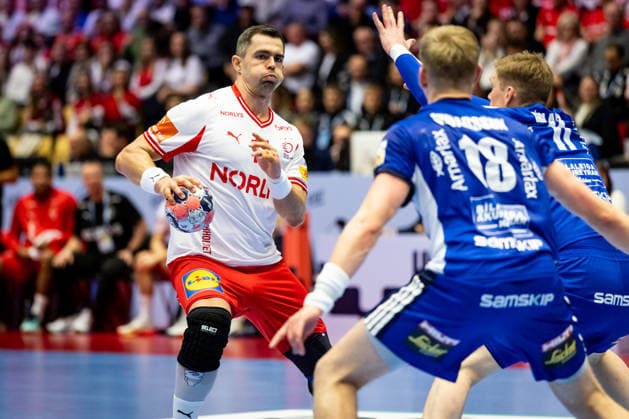 HERNING, DENMARK - JANUARY 30: Rasmus Lauge Schmidt (Denmark, 11) in attack during the EHF EURO 2026 Semifinal 2 match between Denmark vs Iceland at Jyske Bank Boxen Arena on January 30, 2026 in Herning, Denmark. Midtjylland Denmark Copyright: xMarioxM.xKobergx
