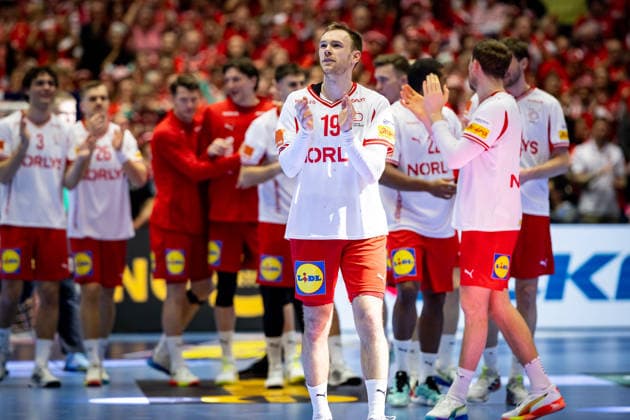 HERNING, DENMARK - JANUARY 30: celebration after victory team Denmark during the EHF EURO 2026 Semifinal 2 match between Denmark vs Iceland at Jyske Bank Boxen Arena on January 30, 2026 in Herning, Denmark. Midtjylland Denmark Copyright: xMarioxM.xKobergx