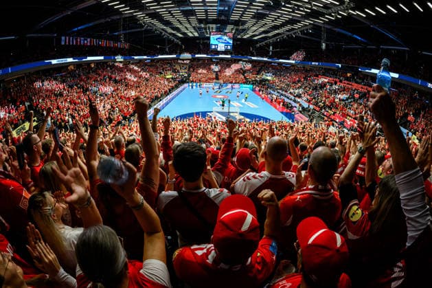 Herning Handball EM 2026 Semi-Final Denmark Iceland Overview, Interior, Venue, Feature, Arena, Spectators, Fan curve Fans Fan block Standing block Herning Jyske Bank Boxen Denmark