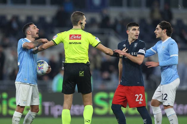 CALCIO - Serie A - SS Lazio vs Genoa CFC Rome, Italy - January 30, 2025: Danilo Cataldi of S.S. Lazio , Johan Vasquez of Genoa C.F.C. , Matteo Cancellieri of S.S. Lazio seen in action during the Serie A Enilive 2025-2026 football match between S.S. Lazio vs Genoa CFC at Olympic Stadium. Rome Italy  Copyright: xIPAxSport ABACAx