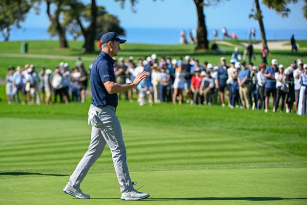 LA JOLLA, CA - JANUARY 30: Justin Rose (GBR) after sinking his eagle putt on 6 (SC) during the second round of the Farmers Insurance Open on January 30, 2026, at Torrey Pines Golf Course, La Jolla, California. (Photo by Ken Murray Icon Sportswire) GOLF: JAN 30 PGA, Golf Herren Farmers Insurance Open EDITORIAL USE ONLY Icon2601300352
