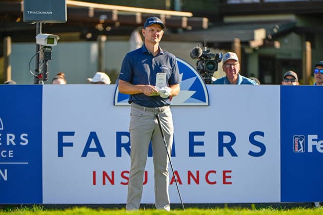 LA JOLLA, CA - JANUARY 30: Justin Rose (GBR) looks over his tee shot on 1 (SC) before the second round of the Farmers Insurance Open on January 30, 2026, at Torrey Pines Golf Course, La Jolla, California. (Photo by Ken Murray Icon Sportswire) GOLF: JAN 30 PGA, Golf Herren Farmers Insurance Open EDITORIAL USE ONLY Icon2601300042