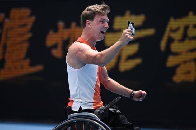 TENNIS AUSTRALIAN OPEN, Niels Vink of the Netherlands celebrates his winduring the quad wheelchair final against Sam Schroder of the Netherlands on day 14 of the 2026 Australian Open tennis tournament at Melbourne Park in Melbourne, Saturday, January 31, 2026. ( NO ARCHIVING MELBOURNE VICTORIA AUSTRALIA  Copyright: xJAMESxROSSx 20260131127782391108