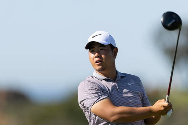 LA JOLLA, CA - JANUARY 30: Tom Kim tees off on the North course during the second round of the Farmers Insurance Open on January 30, 2026, at Torrey Pines Golf Course in La Jolla, CA. (Photo by Karl Anderson Icon Sportswire) GOLF: JAN 30 PGA, Golf Herren Farmers Insurance Open EDITORIAL USE ONLY Icon272260130097