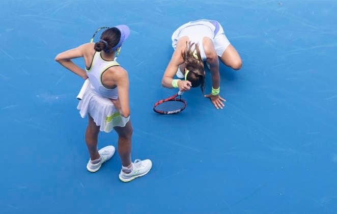 (260131) -- MELBOURNE, Jan. 31, 2026 -- Anna Danilina Aleksandra Krunic (R) react during the women s doubles final match between Zhang Shuai (China) Elise Mertens (Belgium) and Anna Danilina (Kazakhstan) Aleksandra Krunic (Serbia) at the Australian Open tennis tournament in Melbourne, Australia, Jan. 31, 2026. (Photo by Xinhua) (SP)AUSTRALIA-MELBOURNE-TENNIS-AUSTRALIAN OPEN-WOMEN S DOUBLES-FINAL HuxJingchen 