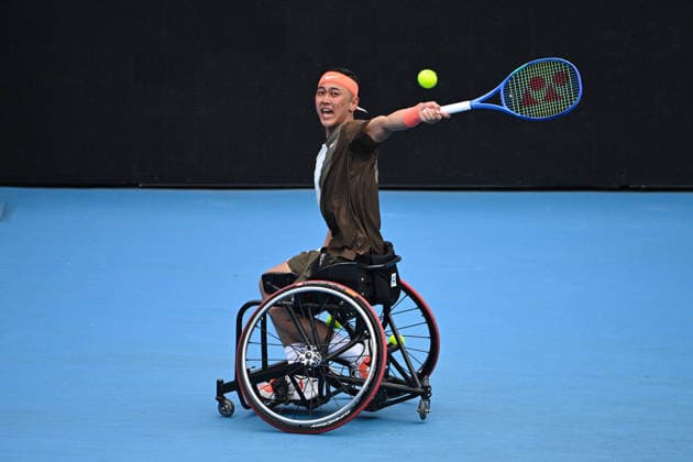 TENNIS AUSTRALIAN OPEN, Tokito Oda of Japan in action during the men™s wheelchair singles final against Martin de la Puente of Spain on day 14 of the 2026 Australian Open tennis tournament at Melbourne Park in Melbourne, Saturday, January 31, 2026. ( NO ARCHIVING MELBOURNE VICTORIA AUSTRALIA  Copyright: xJAMESxROSSx 20260131184245088886