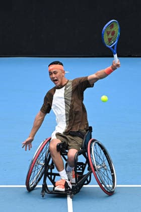 TENNIS AUSTRALIAN OPEN, Tokito Oda of Japan in action during the men™s wheelchair singles final against Martin de la Puente of Spain on day 14 of the 2026 Australian Open tennis tournament at Melbourne Park in Melbourne, Saturday, January 31, 2026. ( NO ARCHIVING MELBOURNE VICTORIA AUSTRALIA  Copyright: xJAMESxROSSx 20260131195604195659