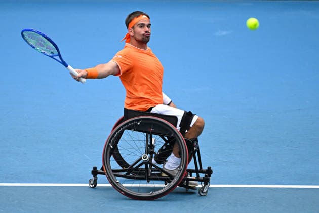 TENNIS AUSTRALIAN OPEN, Martin de la Puente of Spain in action during the men™s wheelchair singles final against Tokito Oda of Japan on day 14 of the 2026 Australian Open tennis tournament at Melbourne Park in Melbourne, Saturday, January 31, 2026. ( NO ARCHIVING MELBOURNE VICTORIA AUSTRALIA  Copyright: xJAMESxROSSx 20260131149948644546