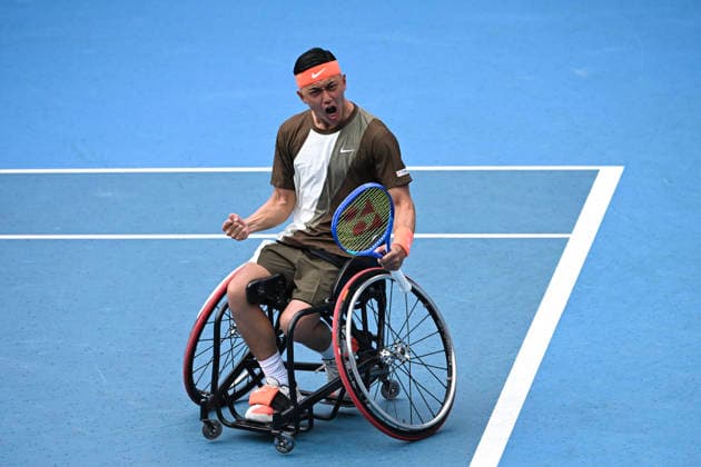 TENNIS AUSTRALIAN OPEN, Tokito Oda of Japan reacts during the men™s wheelchair singles final against Martin de la Puente of Spain on day 14 of the 2026 Australian Open tennis tournament at Melbourne Park in Melbourne, Saturday, January 31, 2026. ( NO ARCHIVING MELBOURNE VICTORIA AUSTRALIA  Copyright: xJAMESxROSSx 20260131148788840668