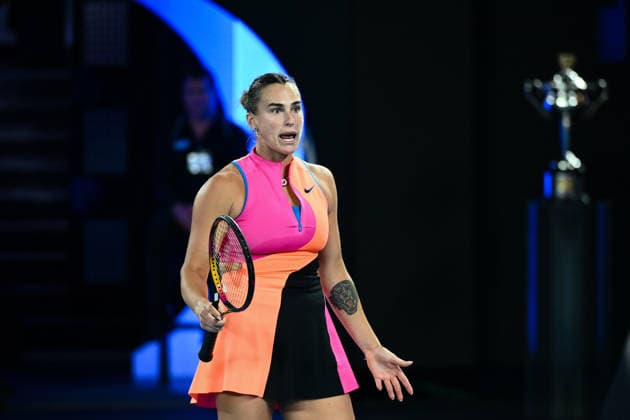 TENNIS AUSTRALIAN OPEN, Aryna Sabalenka of Belarus reacts during the women™s singles final against Elena Rybakina of Kazakhstan on day 14 of the 2026 Australian Open tennis tournament at Melbourne Park in Melbourne, Saturday, January 31, 2026. ( NO ARCHIVING MELBOURNE VICTORIA AUSTRALIA  Copyright: xJOELxCARRETTx 20260131176714174902