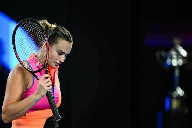 TENNIS AUSTRALIAN OPEN, Aryna Sabalenka of Belarus reacts during the women™s singles final against Elena Rybakina of Kazakhstan on day 14 of the 2026 Australian Open tennis tournament at Melbourne Park in Melbourne, Saturday, January 31, 2026. ( NO ARCHIVING MELBOURNE VICTORIA AUSTRALIA  Copyright: xJOELxCARRETTx 20260131185342959613