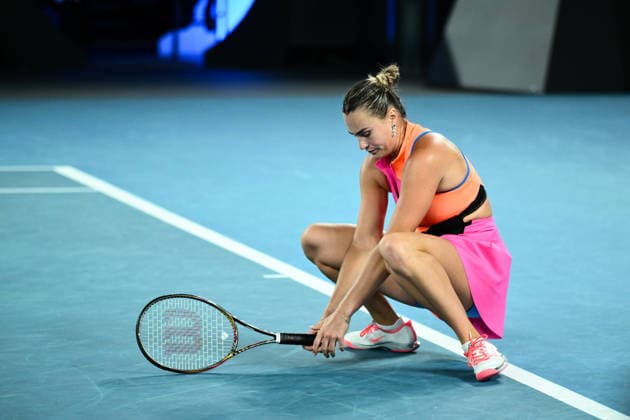 TENNIS AUSTRALIAN OPEN, Aryna Sabalenka of Belarus reacts during the women™s singles final against Elena Rybakina of Kazakhstan on day 14 of the 2026 Australian Open tennis tournament at Melbourne Park in Melbourne, Saturday, January 31, 2026. ( NO ARCHIVING MELBOURNE VICTORIA AUSTRALIA  Copyright: xJOELxCARRETTx 20260131175204434608
