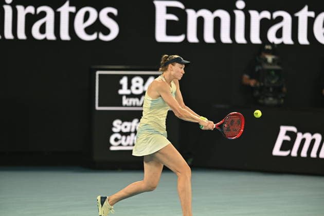Australian Open 2026 - Finals MELBOURNE, AUSTRALIA - JANUARY 31: Elena Rybakina of Kazakhstan in action against Belarus Aryna Sabalenka (not seen) during the final match at the Australian Open grand slam tennis tournament at Melbourne Park in Melbourne, Australia on January 31, 2026. Mark Avellino Anadolu Melbourne Australia. Editorial use only. Please get in touch for any other usage.  Copyright: x2026xAnadoluxMarkxAvellinox