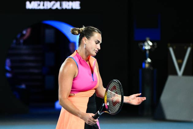 TENNIS AUSTRALIAN OPEN, Aryna Sabalenka of Belarus reacts during the women™s singles final against Elena Rybakina of Kazakhstan on day 14 of the 2026 Australian Open tennis tournament at Melbourne Park in Melbourne, Saturday, January 31, 2026. ( NO ARCHIVING MELBOURNE VICTORIA AUSTRALIA  Copyright: xJOELxCARRETTx 20260131197825476900