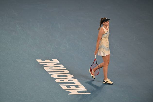 Australian Open 2026 - Finals MELBOURNE, AUSTRALIA - JANUARY 31: Elena Rybakina of Kazakhstan is seen in action against Aryna Sabalenka (not seen) during the Women s Singles Final match on Day 14 of the 2026 Australian Open at Melbourne Park in Melbourne, Australia on January 31, 2026. Mark Avellino Anadolu Melbourne Australia. Editorial use only. Please get in touch for any other usage.  Copyright: x2026xAnadoluxMarkxAvellinox