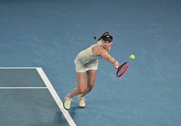Australian Open 2026 - Finals MELBOURNE, AUSTRALIA - JANUARY 31: Elena Rybakina of Kazakhstan is seen in action against Aryna Sabalenka (not seen) during the Women s Singles Final match on Day 14 of the 2026 Australian Open at Melbourne Park in Melbourne, Australia on January 31, 2026. Mark Avellino Anadolu Melbourne Australia. Editorial use only. Please get in touch for any other usage.  Copyright: x2026xAnadoluxMarkxAvellinox