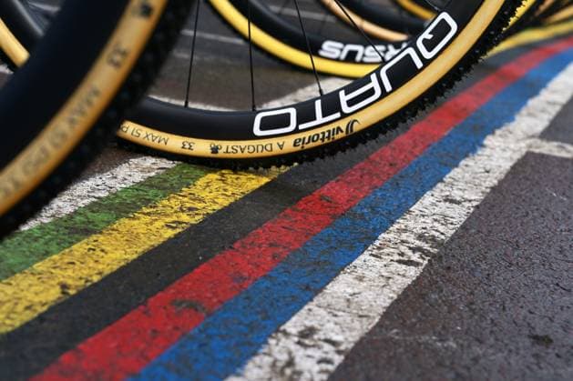 Illustration picture shows bicycle wheels at the start of the junior women race at the UCI Cyclocross World Championships, on Saturday 31 January 2026, in Hulst, The Netherlands. DAVIDxPINTENS  x160003529x