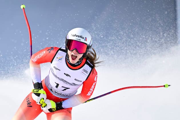 ALPINE SKIING - FIS WC Crans Montana CRANS MONTANA,SWITZERLAND,31.JAN.26 - ALPINE SKIING - FIS World Cup, Super G, ladies. Image shows the rejoicing of Malorie Blanc (SUI).  GEPAxpictures xAvnixRetkoceri