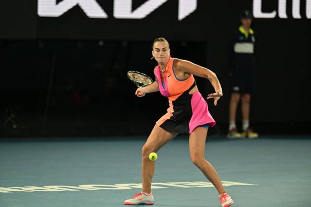 Australian Open 2026 - Finals MELBOURNE, AUSTRALIA - JANUARY 31: Aryna Sabalenka is seen in action against Elena Rybakina (not seen) of Kazakhstan during the Women s Singles Final match on Day 14 of the 2026 Australian Open at Melbourne Park in Melbourne, Australia on January 31, 2026. Mark Avellino Anadolu Melbourne Australia. Editorial use only. Please get in touch for any other usage.  Copyright: x2026xAnadoluxMarkxAvellinox