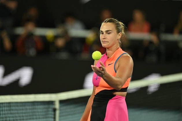 Australian Open 2026 - Women s Singles Finals MELBOURNE, AUSTRALIA - JANUARY 31: Belarus Aryna Sabalenka in action against Elena Rybakina (not seen) of Kazakhstan during the Women s Singles Final match at the Australian Open grand slam tennis tournament at Melbourne Park in Melbourne, Australia on January 31, 2026. Mark Avellino Anadolu Melbourne Australia. Editorial use only. Please get in touch for any other usage.  Copyright: x2026xAnadoluxMarkxAvellinox