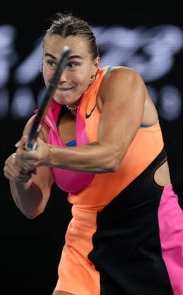 (260131) -- MELBOURNE, Jan. 31, 2026 -- Aryna Sabalenka hits a return during the women s singles final between Elena Rybakina of Kazakhstan and Aryna Sabalenka of Belarus at the Australian Open tennis tournament in Melbourne, Australia, Jan. 31, 2026. ) (SP)AUSTRALIA-MELBOURNE-TENNIS-AUSTRALIAN OPEN-WOMEN S SINGLES-FINAL MaxPing 
