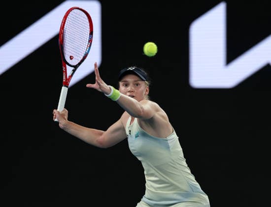 (260131) -- MELBOURNE, Jan. 31, 2026 -- Elena Rybakina hits a return during the women s singles final between Elena Rybakina of Kazakhstan and Aryna Sabalenka of Belarus at the Australian Open tennis tournament in Melbourne, Australia, Jan. 31, 2026. ) (SP)AUSTRALIA-MELBOURNE-TENNIS-AUSTRALIAN OPEN-WOMEN S SINGLES-FINAL MaxPing 