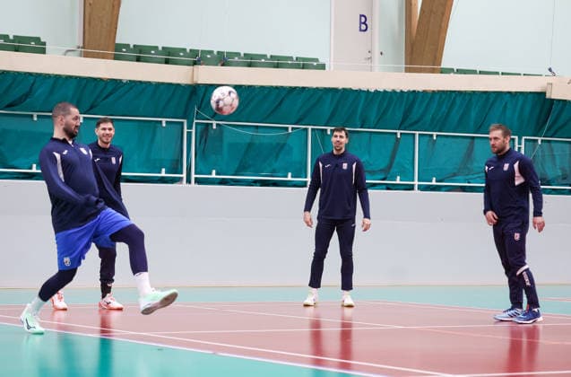 Croatia training: Men s EHF EURO Mario Sostaric, Marin Jelinic, Ivan Martinovic and Luka Cindric of Croatia during training session at Sportscenter on January 31, 2026. in Herning, Denmark.  SanjinxStrukic PIXSELL