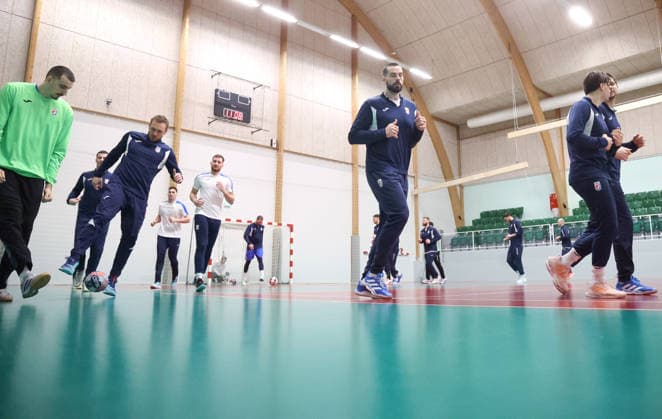 Croatia training: Men s EHF EURO Matej Mandic, Luka Cindric and Leon Susnja of Croatia during training session at Sportscenter on January 31, 2026. in Herning, Denmark.  SanjinxStrukic PIXSELL