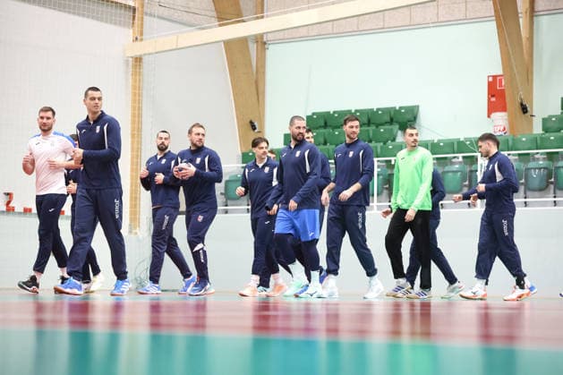 Croatia training: Men s EHF EURO Tin Lucin, Mateo Maras, Leon Susnja, Luka Cindric, Filip Glavas, Mario Sostaric, Veron Nacinovic, Matej Mandic and Marin Jelinic of Croatia during training session at Sportscenter on January 31, 2026. in Herning, Denmark.  SanjinxStrukic PIXSELL