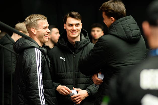 Herning Handball EM 2026 Media Day Germany v li Ellidi Vidarsson Iceland , Miro Schluroff Germany , Julian Köster Koester Germany Herning Jyske Bank Boxen Denmark