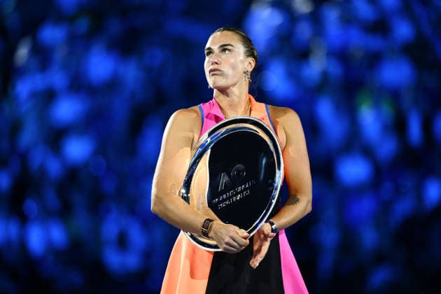 TENNIS AUSTRALIAN OPEN, Runner up Aryna Sabalenka of Belarus holds the trophy after loosing the women™s singles final against Elena Rybakina of Kazakhstan on day 14 of the 2026 Australian Open tennis tournament at Melbourne Park in Melbourne, Saturday, January 31, 2026. ( NO ARCHIVING MELBOURNE VICTORIA AUSTRALIA  Copyright: xJOELxCARRETTx 20260131196915805093