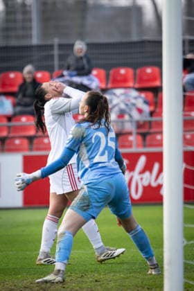 Womens Soccer Bundesliga Bayer 04 Leverkusen 1 FC Nürnberg, 31 01 2026 n5 scores 2 0 in own goal and annoys Bayer 04 Leverkusen 1 FC Nürnberg on matchday 16 of the Google Pixel Womens Bundesliga on 31 01 2026 at Ulrich Haberland Stadium in Leverkusen North Rhine-Westphalia DFL REGULATIONS PROHIBIT ANY USE OF PHOTOGRAPHS AS IMAGE SEQUENCES AND OR QUASI VIDEO Copyright: xBEAUTIFULxSPORTS AxelxKohringx