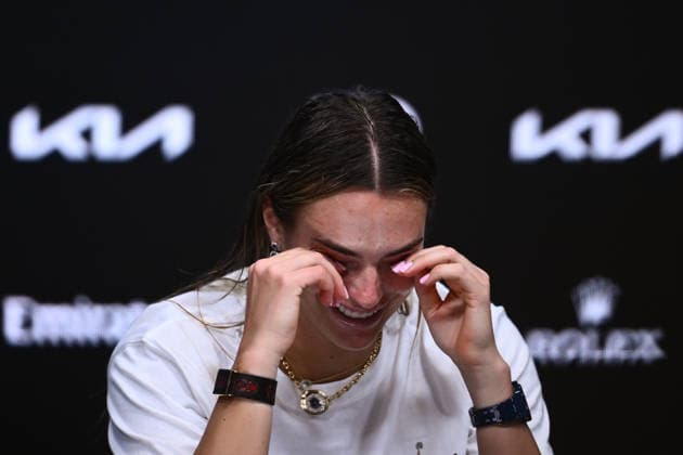 TENNIS AUSTRALIAN OPEN, Runner up Aryna Sabalenka of Belarus speaks at a press conference, PK, Pressekonferenz after loosing the women™s singles final against Elena Rybakina of Kazakhstan on day 14 of the 2026 Australian Open tennis tournament at Melbourne Park in Melbourne, Saturday, January 31, 2026. ( NO ARCHIVING MELBOURNE VICTORIA AUSTRALIA  Copyright: xJOELxCARRETTx 20260131178004838104