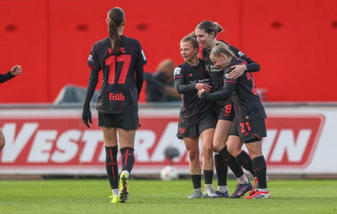 GER, Leverkusen, Bayer Leverkusen vs 1 FC Nürnberg, Google Pixel Womens Bundesliga, Football, DFB, Season 2025 2026, Ulrich Haberland Stadium, 16 Matchday in Picture Goal, Cheers and Joy, Emotions, Own Goal, Vanessa Fudalla Bayer Leverkusen Women 21 , 2 0 DFB DFL REGULATIONS PROHIBIT ANY USE OF PHOTOGRAPHS AS IMAGE SEQUENCES AND OR QUASI VIDEO, 31 01 2026 Copyright: HMBxMedia HendrikxHamelau