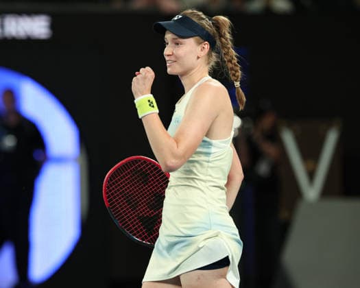 Elena Rybakina KAZ , Ladies Singles, Final, Final, Australian Open 2026 Melbourne Park, Melbourne, Victoria, Australia , Elena Rybakina KAZ celebrates after her victory Copyright: xJuergenxHasenkopfx