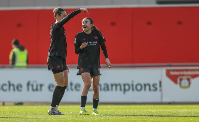 GER, Leverkusen, Bayer Leverkusen vs 1 FC Nürnberg, Google Pixel Womens Bundesliga, Football, DFB, Season 2025 2026, Ulrich Haberland Stadium, 16 Matchday in picture Loreen Bender Bayer Leverkusen 19 scores the goal for 3 0, in goal, jubilation and joy, emotions DFB DFL REGULATIONS PROHIBIT ANY USE OF PHOTOGRAPHS AS IMAGE SEQUENCES AND OR QUASI VIDEO, 31 01 2026 Copyright: HMBxMedia HendrikxHamelau