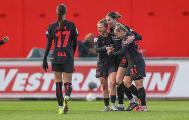 GER, Leverkusen, Bayer Leverkusen vs 1 FC Nürnberg, Google Pixel Womens Bundesliga, Football, DFB, Season 2025 2026, Ulrich Haberland Stadium, 16 Matchday in Picture Goal, Cheers and Joy, Emotions, Own Goal, Vanessa Fudalla Bayer Leverkusen Women 21 , 2 0 DFB DFL REGULATIONS PROHIBIT ANY USE OF PHOTOGRAPHS AS IMAGE SEQUENCES AND OR QUASI VIDEO, 31 01 2026 Copyright: HMBxMedia HendrikxHamelau