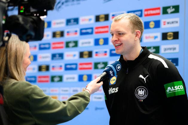 Herning Handball EM 2026 Media Day Germany Justus Fischer Germany on ARD Interview Herning Jyske Bank Boxing Denmark