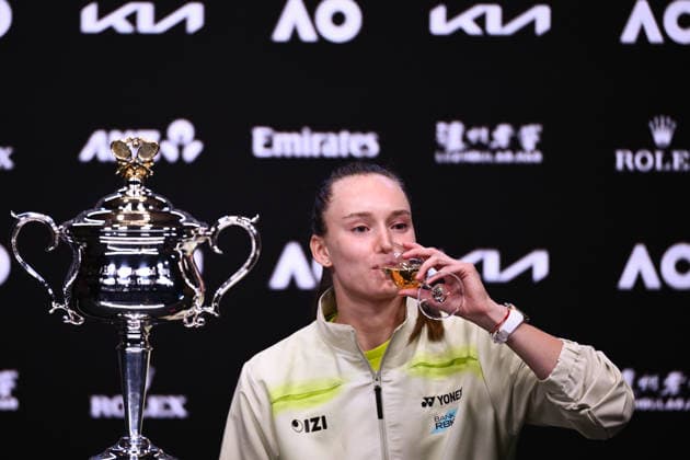TENNIS AUSTRALIAN OPEN, Elena Rybakina of Kazakhstan speaks at a press conference, PK, Pressekonferenz after winning the women™s singles final against Aryna Sabalenka of Belarus on day 14 of the 2026 Australian Open tennis tournament at Melbourne Park in Melbourne, Saturday, January 31, 2026. ( NO ARCHIVING MELBOURNE VICTORIA AUSTRALIA  Copyright: xJOELxCARRETTx 20260201132887121561