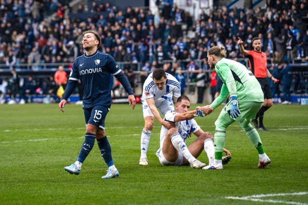 Germany 2 Bundesliga 2025 26 VfL Bochum vs FC Schalke 04 20 Matchday Saturday, 31 01 2026 Vonovia Ruhrstadion Nordrhein Westfalen, Germany Nikola Katic Schalke 04, 25 Felix Passlack VfL Bochum, 15 Loris Karius Schalke 04, 1 Copyright: xCelinaxLeiersx
