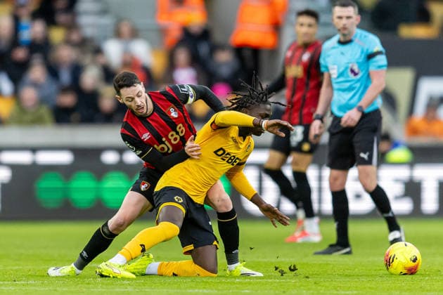 Wolverhampton Wanderers v Bournemouth, Premier League Wolverhampton Wanderers midfielder Mateus Mane (36) battles for possession during the Premier League match between Wolverhampton Wanderers and Bournemouth at Molineux, Wolverhampton, UK on 31 January 2026. Wolverhampton Molineux West Midlands UK Editorial use only DataCo restrictions apply See www.football-dataco.com , Copyright: xManjitxNarotrax PSI-23661-0023