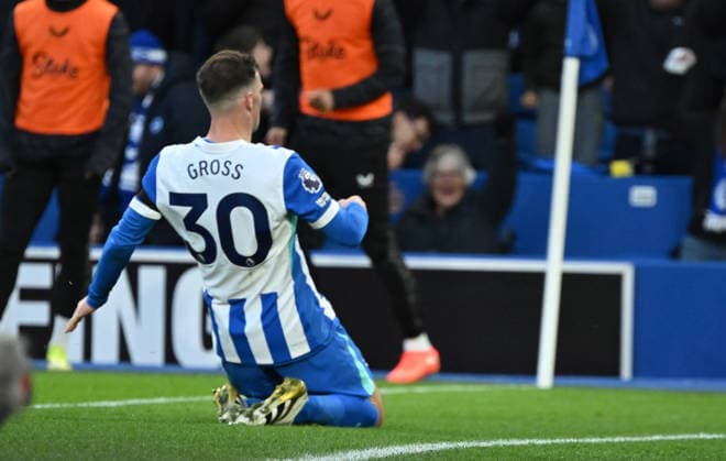 Pascal Gross of Brighton celebrates after he scores during the Premier League match between Brighton and Hove Albion and Everton at the American Express Stadium, Brighton UK - Saturday 31st January 2026 Brighton v Everton Premier League Football, Amex Stadium, Sussex, UK - 31 Jan 2026Brighton Amex Stadium Sussex United Kingdom Editorial use only. No merchandising. For Football images FA and Premier League restrictions apply inc. no internet mobile usage without FAPL license - for details contact Football Dataco  Copyright: xLizxFinlayson TPI Shutterstockx 16497437af