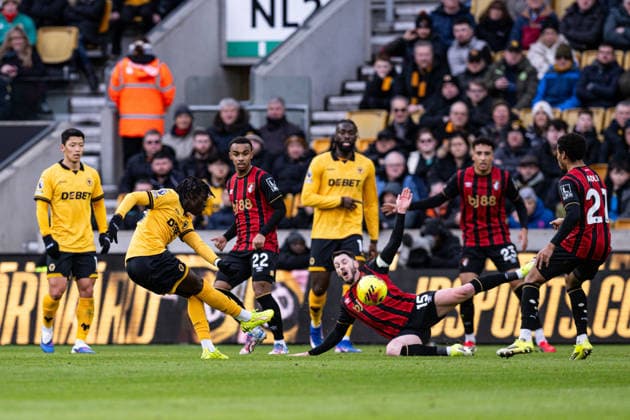 31st January 2026; Molineux Stadium, Wolverhampton, West Midlands, England; Premier League Football, Wolverhampton Wanderers versus Bournemouth; Mateus Mane of Wolverhampton Wanderers shoots at goal  GodfreyxPitt Content restricted for UK based newspaper